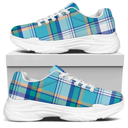 Blue Madras Pattern Print White Chunky Shoes