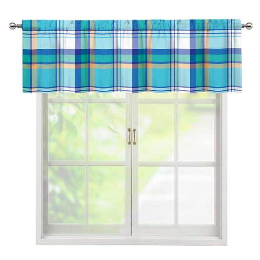 Blue Madras Pattern Print Window Valance