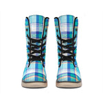 Blue Madras Pattern Print Winter Boots