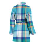 Blue Madras Pattern Print Women's Bathrobe