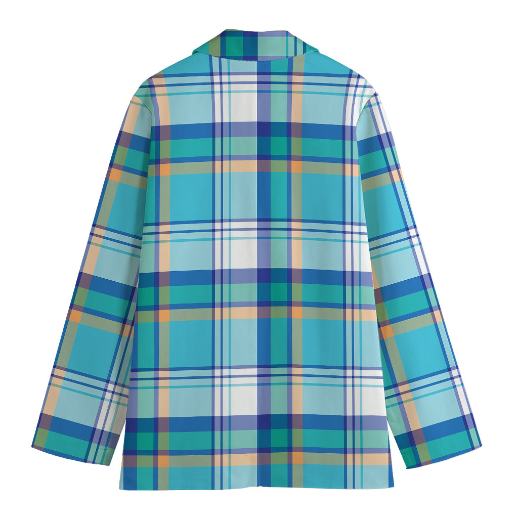 Blue Madras Pattern Print Women's Blazer