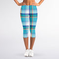 Blue Madras Pattern Print Women's Capri Leggings