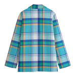 Blue Madras Pattern Print Women's Cotton Blazer