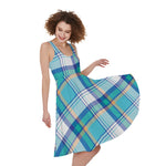 Blue Madras Pattern Print Women's Sleeveless Dress