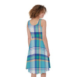 Blue Madras Pattern Print Women's Sleeveless Dress
