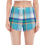 Blue Madras Pattern Print Women's Split Running Shorts