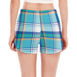 Blue Madras Pattern Print Women's Split Running Shorts