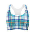 Blue Madras Pattern Print Women's Sports Bra