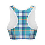 Blue Madras Pattern Print Women's Sports Bra