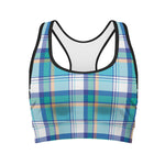 Blue Madras Pattern Print Women's Sports Bra