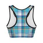 Blue Madras Pattern Print Women's Sports Bra