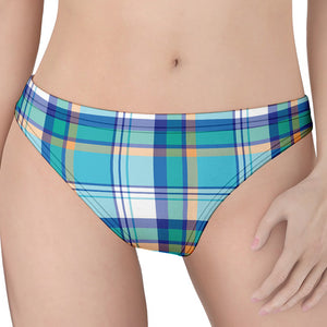 Blue Madras Pattern Print Women's Thong