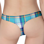 Blue Madras Pattern Print Women's Thong