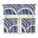 Blue Maori Polynesian Tattoo Print 3 Piece Kitchen Curtains