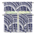 Blue Maori Polynesian Tattoo Print 3 Piece Kitchen Curtains