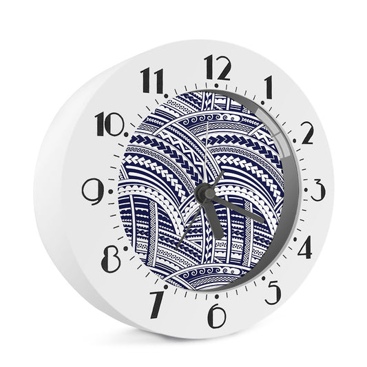 Blue Maori Polynesian Tattoo Print Alarm Clock