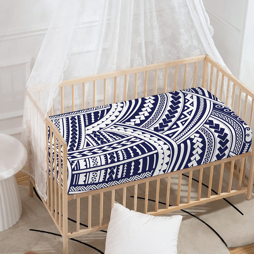 Blue Maori Polynesian Tattoo Print Baby Crib Sheet