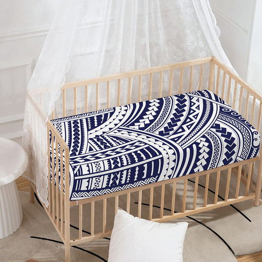 Blue Maori Polynesian Tattoo Print Baby Crib Sheet