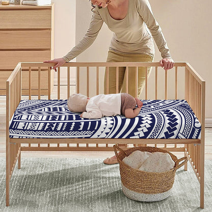 Blue Maori Polynesian Tattoo Print Baby Crib Sheet