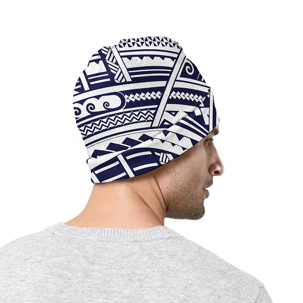 Blue Maori Polynesian Tattoo Print Beanie