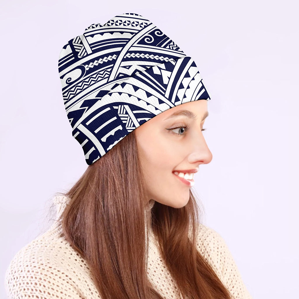 Blue Maori Polynesian Tattoo Print Beanie