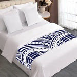 Blue Maori Polynesian Tattoo Print Bed Runner