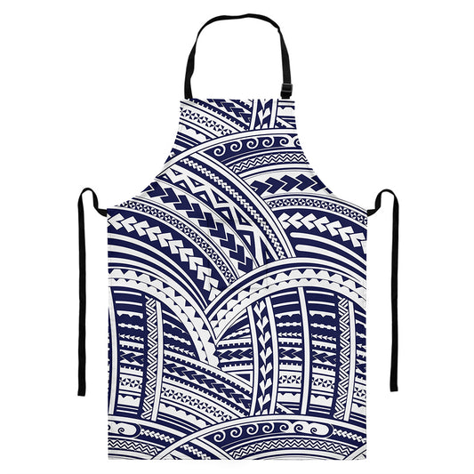 Blue Maori Polynesian Tattoo Print Bib Apron With Pocket