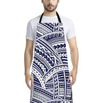 Blue Maori Polynesian Tattoo Print Bib Apron With Pocket