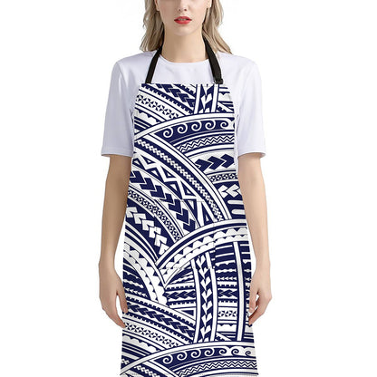 Blue Maori Polynesian Tattoo Print Bib Apron With Pocket