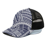 Blue Maori Polynesian Tattoo Print Black Mesh Trucker Cap