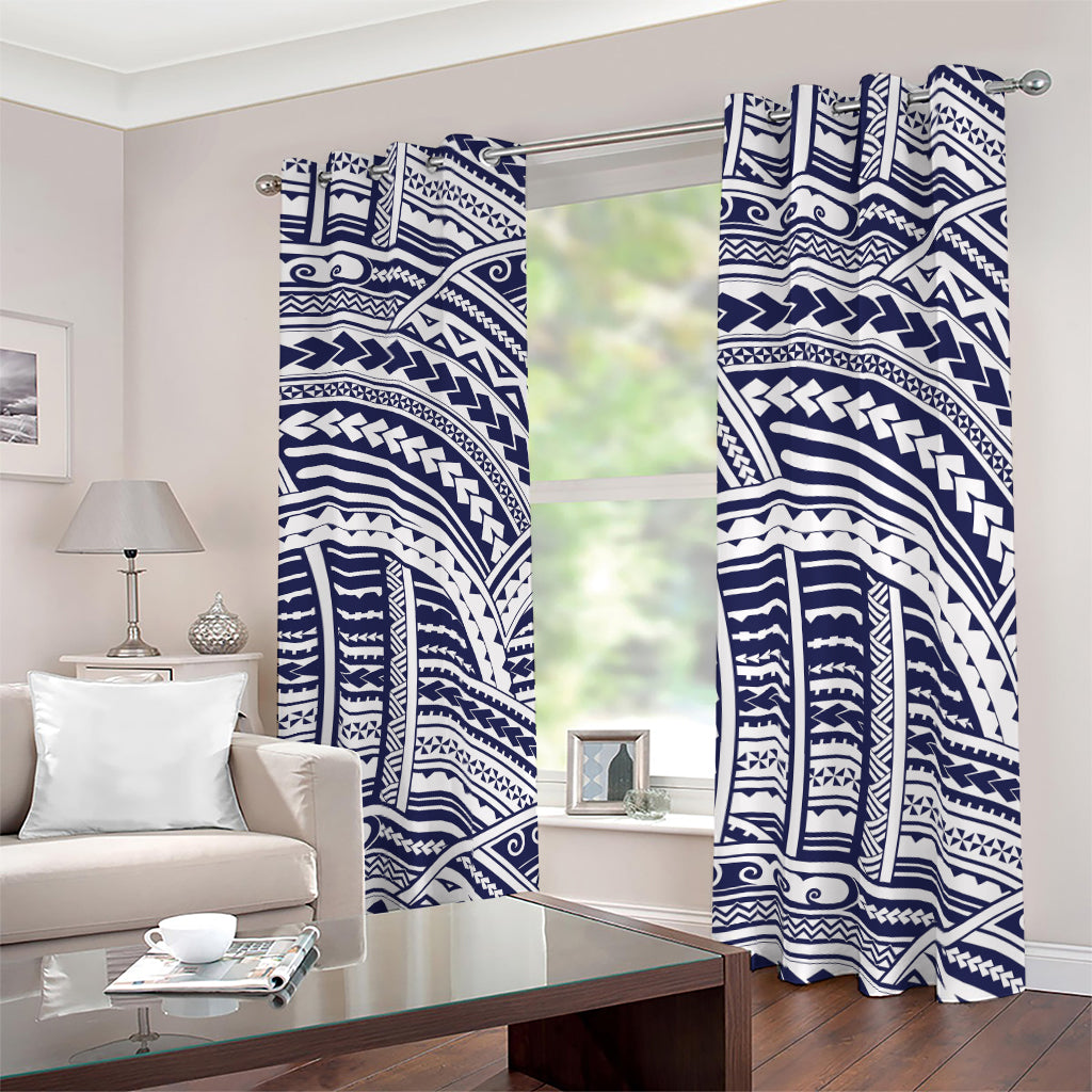 Blue Maori Polynesian Tattoo Print Blackout Grommet Curtains