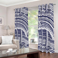 Blue Maori Polynesian Tattoo Print Dimout Grommet Curtains