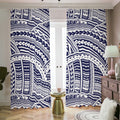 Blue Maori Polynesian Tattoo Print Dimout Pencil Pleat Curtains