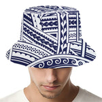 Blue Maori Polynesian Tattoo Print Bucket Hat