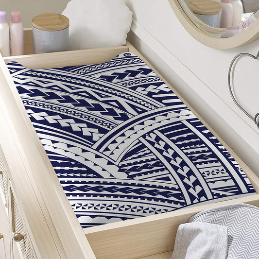 Blue Maori Polynesian Tattoo Print Changing Pad Cover