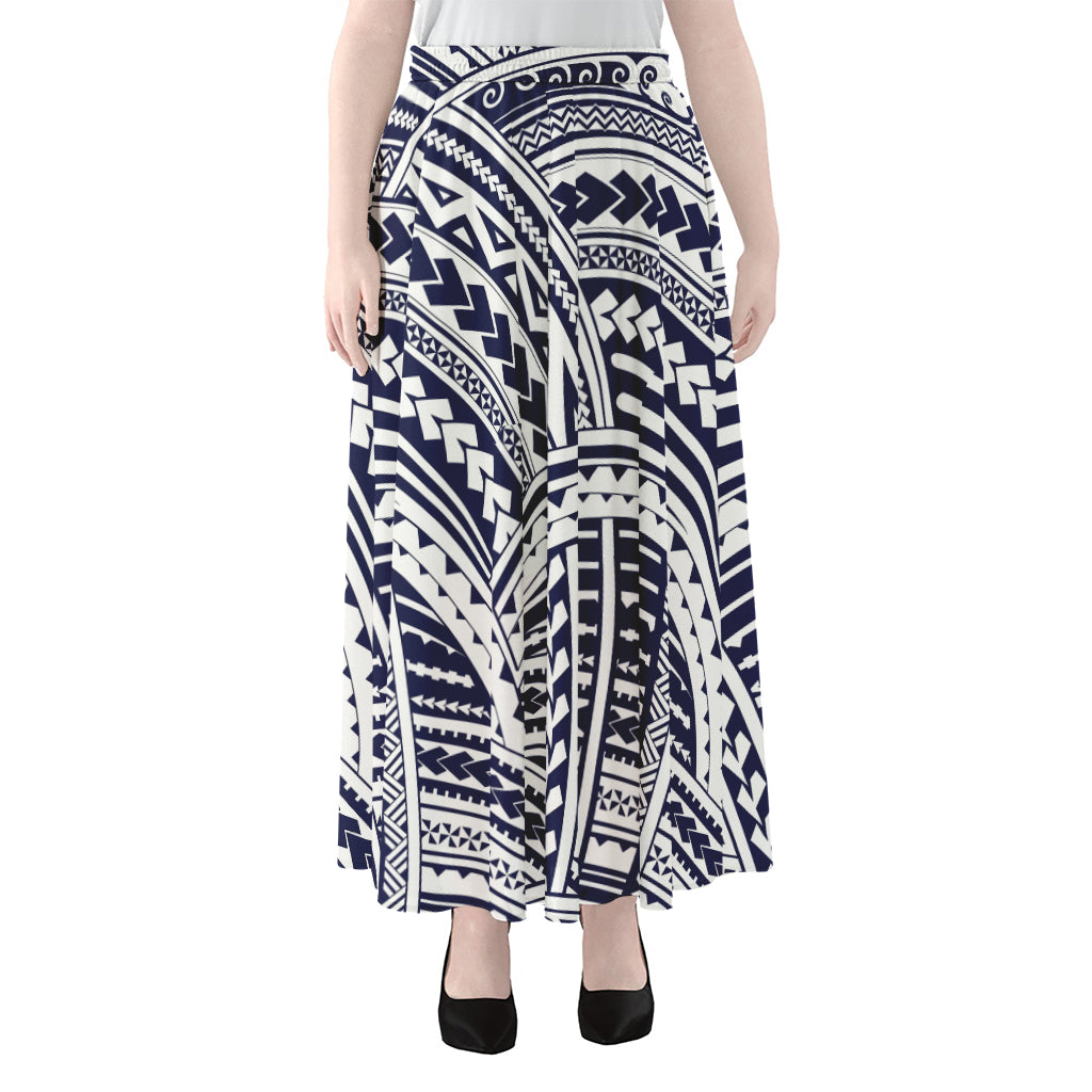 Blue Maori Polynesian Tattoo Print Chiffon Maxi Skirt