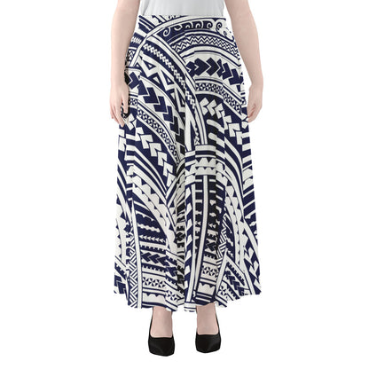 Blue Maori Polynesian Tattoo Print Chiffon Maxi Skirt