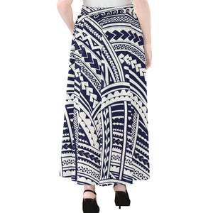 Blue Maori Polynesian Tattoo Print Chiffon Maxi Skirt