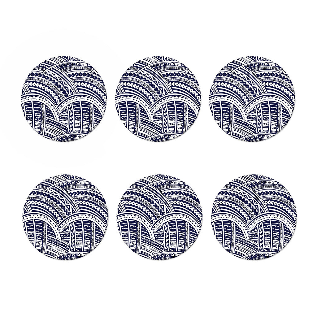 Blue Maori Polynesian Tattoo Print Coaster Set