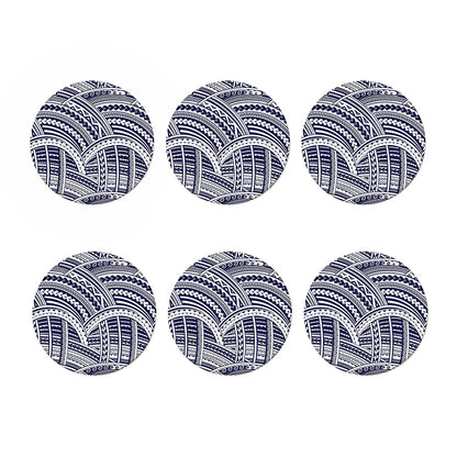 Blue Maori Polynesian Tattoo Print Coaster Set