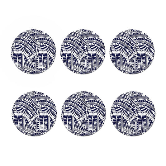 Blue Maori Polynesian Tattoo Print Coaster Set