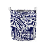 Blue Maori Polynesian Tattoo Print Collapsible Laundry Basket