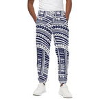 Blue Maori Polynesian Tattoo Print Cotton Pants