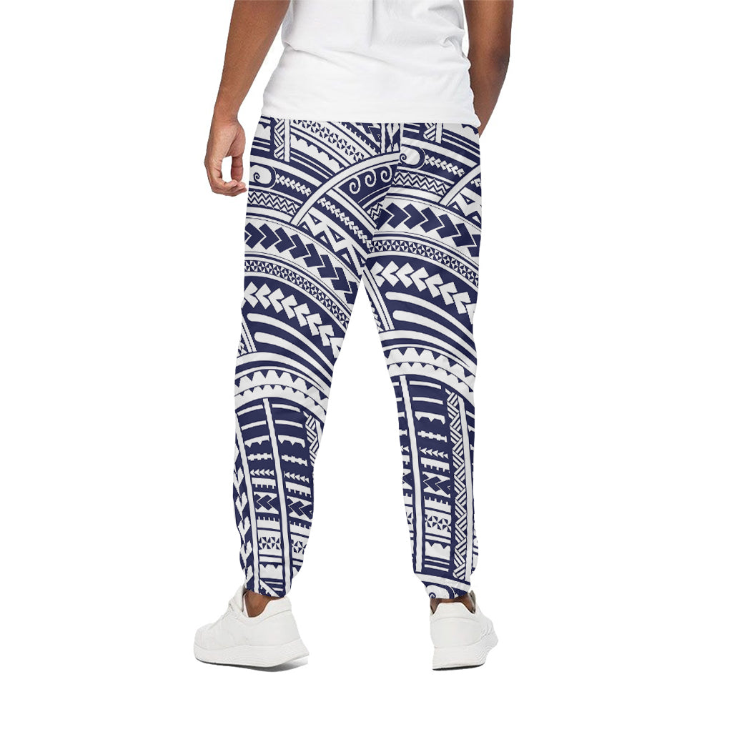 Blue Maori Polynesian Tattoo Print Cotton Pants