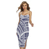 Blue Maori Polynesian Tattoo Print Cross Back Cami Dress