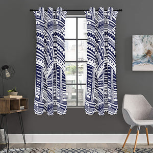 Blue Maori Polynesian Tattoo Print Curtain