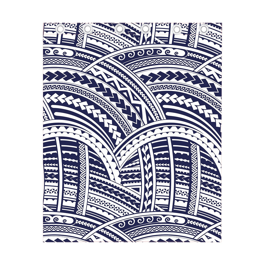 Blue Maori Polynesian Tattoo Print Curtain