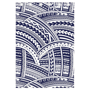 Blue Maori Polynesian Tattoo Print Curtain