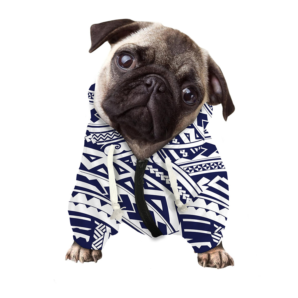 Blue Maori Polynesian Tattoo Print Dog Zip Up Hoodie