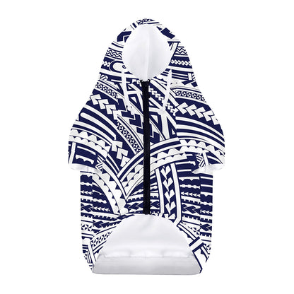 Blue Maori Polynesian Tattoo Print Dog Zip Up Hoodie